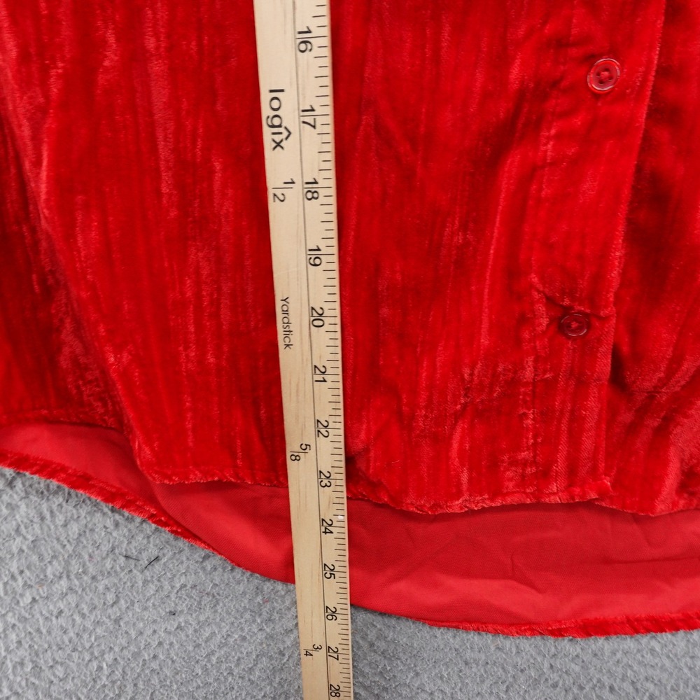 Steve Madden Womens Red Crushed Velvet Button Up Shirt XS Oversized NEW - Picture 8 of 13